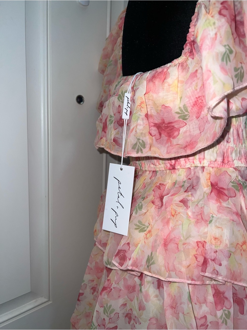 Petal & Pup Pink Floral Tiered Off-Shoulder Maxi Dress - Picture 7 of 8